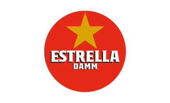 Logotip Estella Damm. Descollona't. Festival d'humor d'Arenys de Munt.